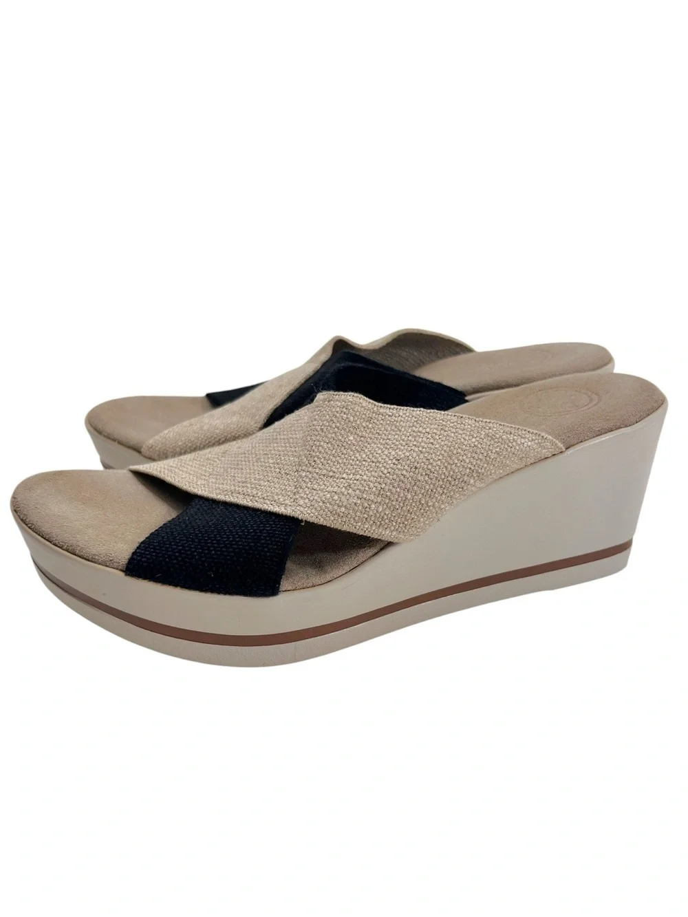 Charleston Shoe Company Beaufort platform wedge sandals in linen/black